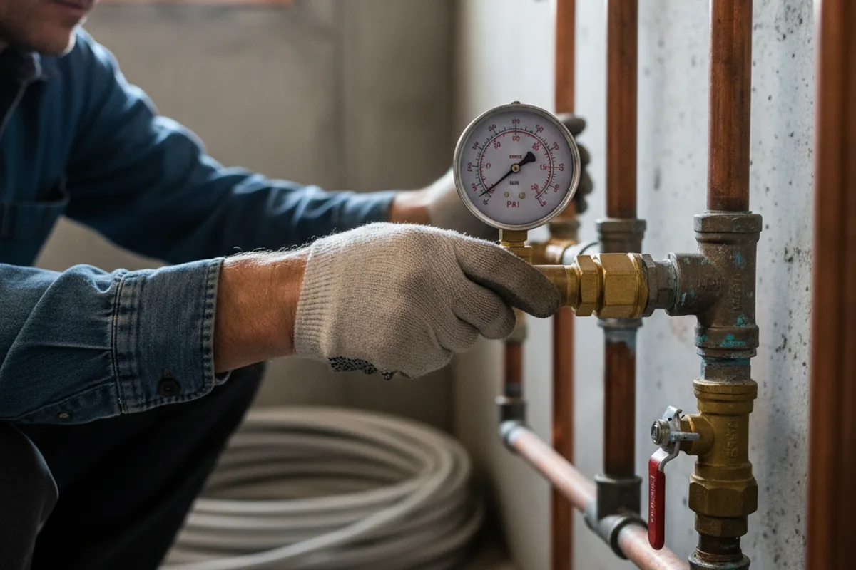 Pressure testing a repaired line during Water Line Repair in Weeksbury